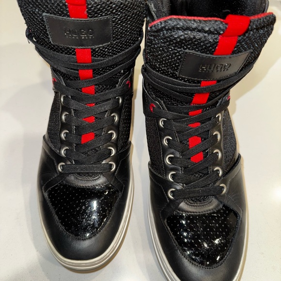 HUGO Other - HUGO Black and Red High-Top Sneakers